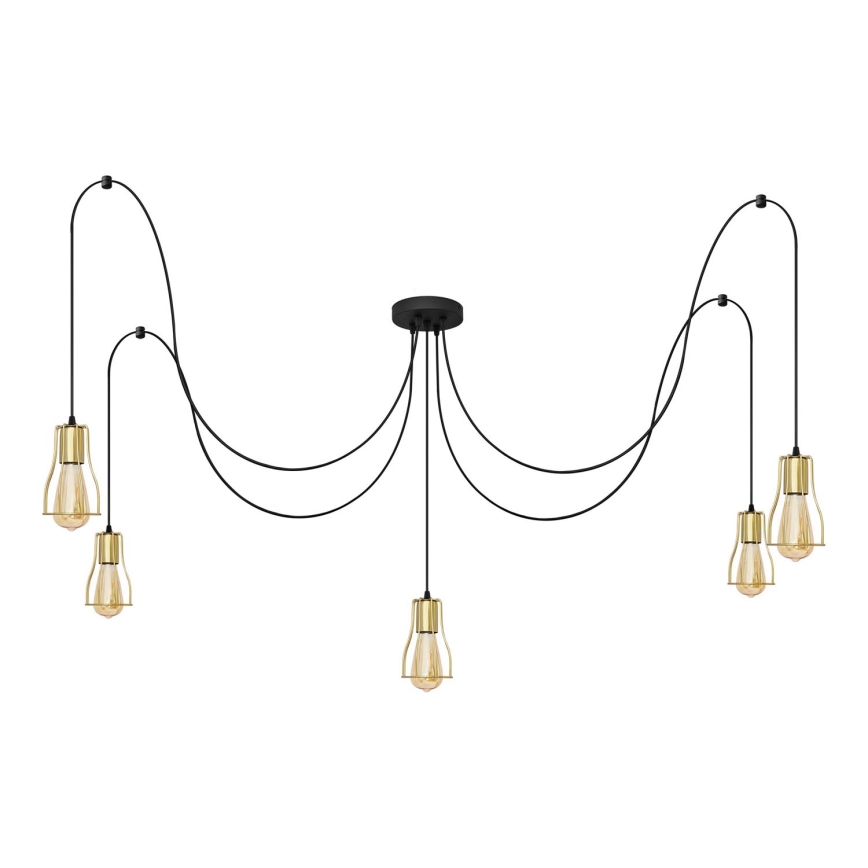 Chandelier on a string TUBE 5xE27/15W/230V spider black/gold