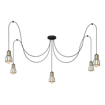 Chandelier on a string TUBE 5xE27/15W/230V spider black/gold