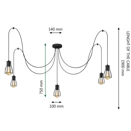 Chandelier on a string TUBE 5xE27/15W/230V spider black
