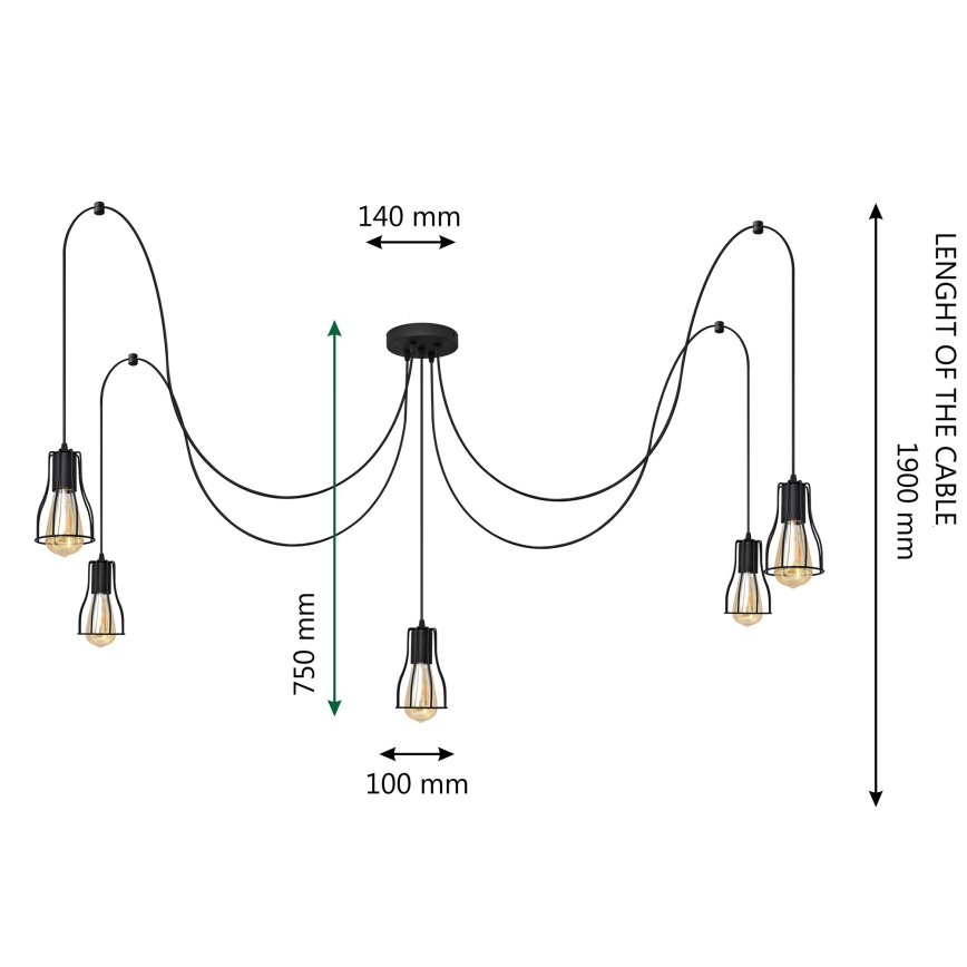 Chandelier on a string TUBE 5xE27/15W/230V spider black