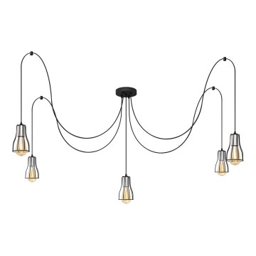 Chandelier on a string TUBE 5xE27/15W/230V spider black/shiny chrome