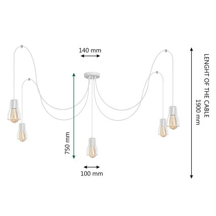 Chandelier on a string TUBE 5xE27/15W/230V spider white
