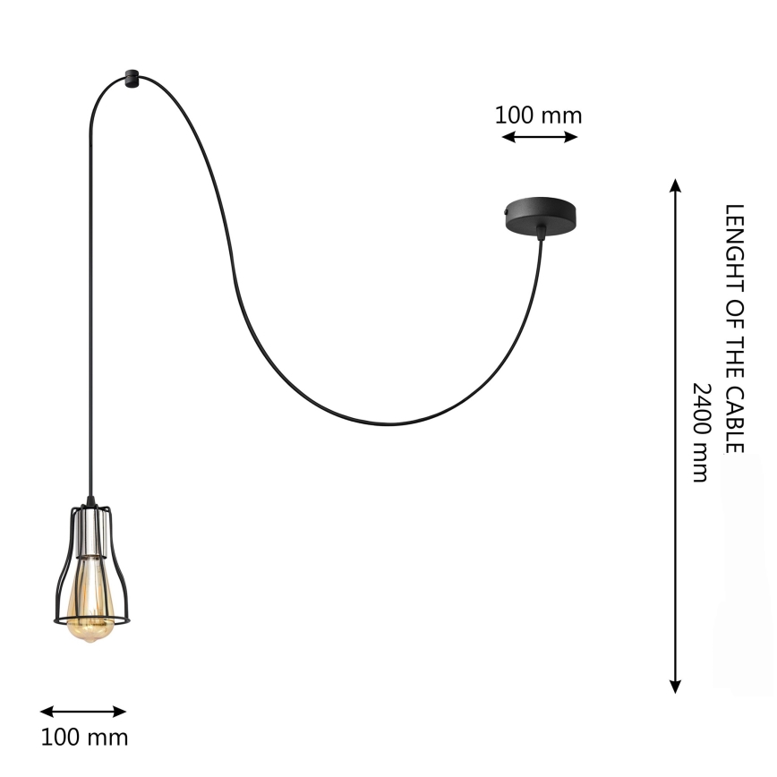 Chandelier on a string TUBE LONG 1xE27/15W/230V black/shiny chrome