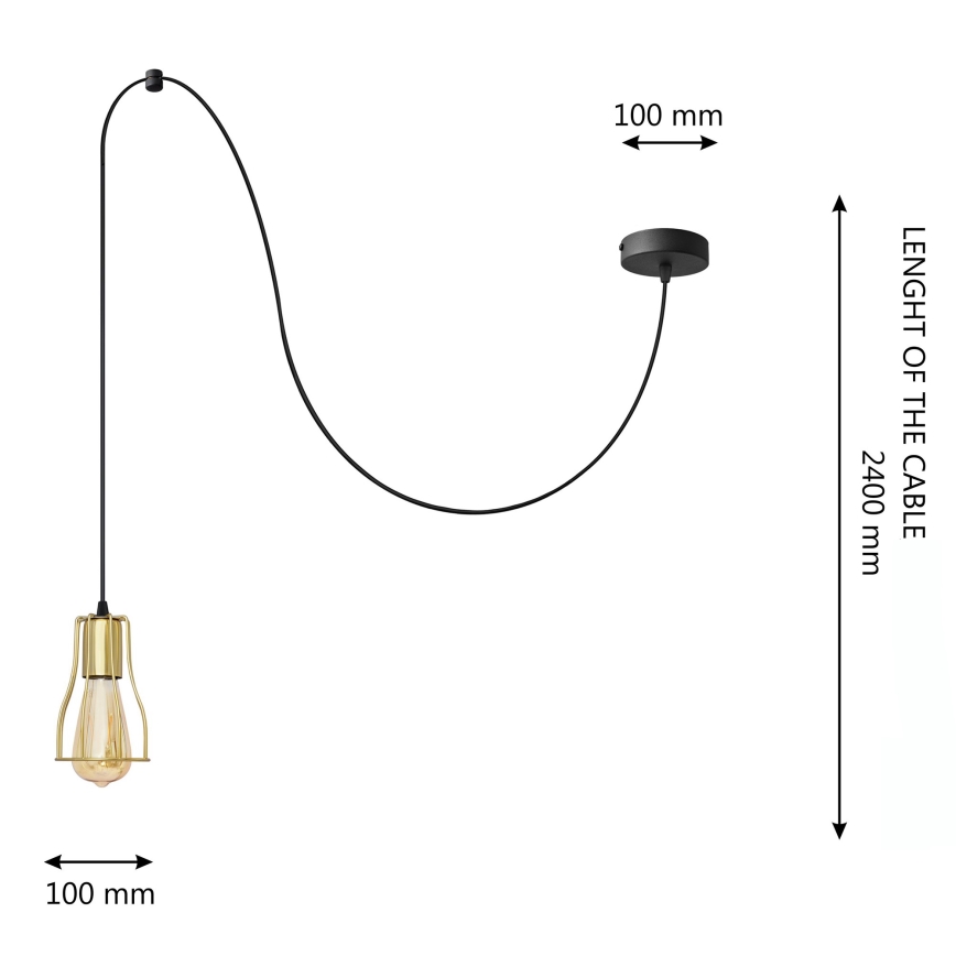 Chandelier on a string TUBE LONG 1xE27/15W/230V black/gold