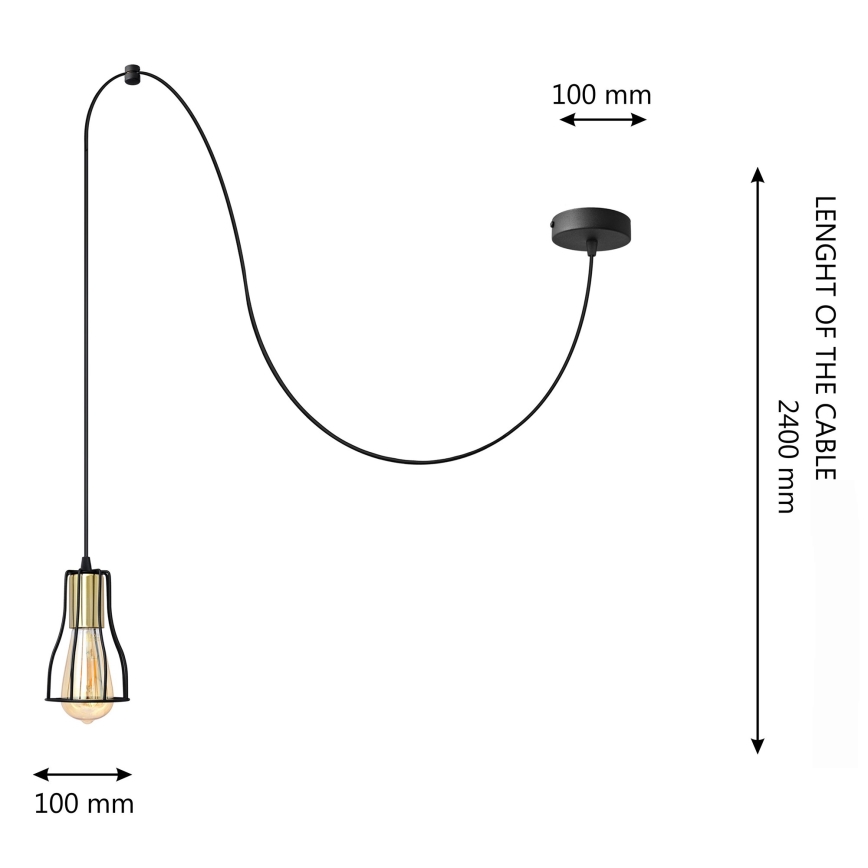 Chandelier on a string TUBE LONG 1xE27/15W/230V black/gold