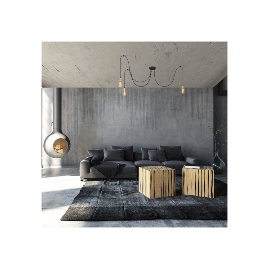 Chandelier on a string TUBE LONG 3xE27/10W/230V black/gold