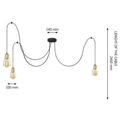 Chandelier on a string TUBE LONG 3xE27/10W/230V black/gold