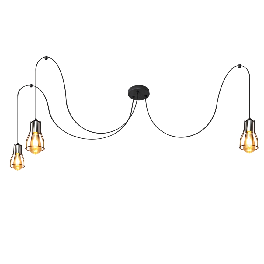 Chandelier on a string TUBE LONG 3xE27/15W/230V black/shiny chrome