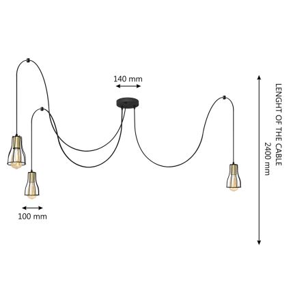 Chandelier on a string TUBE LONG 3xE27/15W/230V black/gold