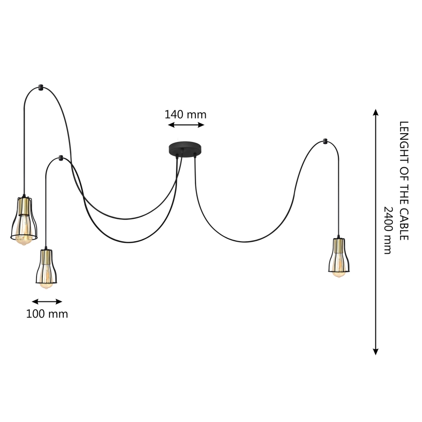 Chandelier on a string TUBE LONG 3xE27/15W/230V black/gold