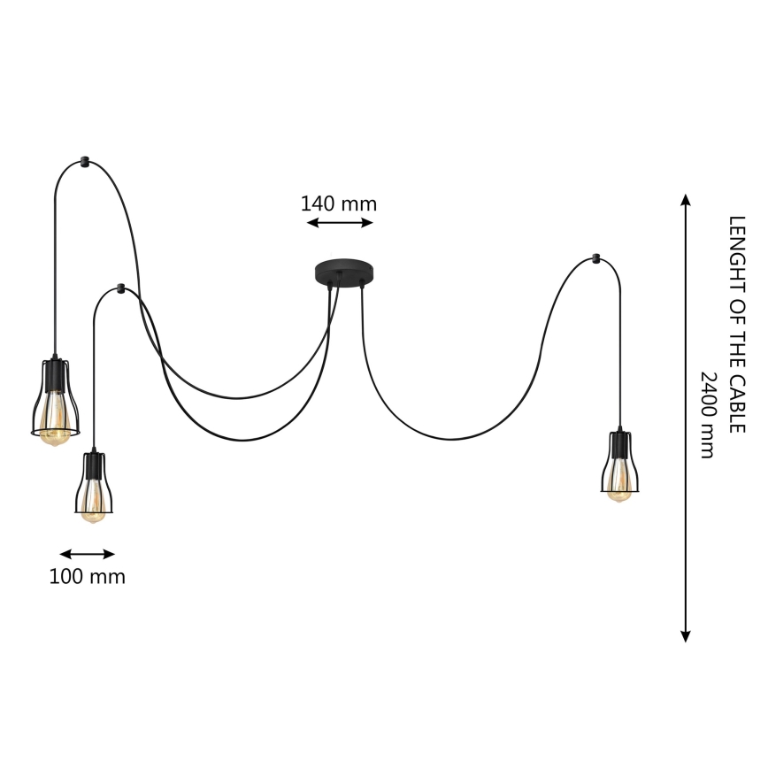 Chandelier on a string TUBE LONG 3xE27/15W/230V black