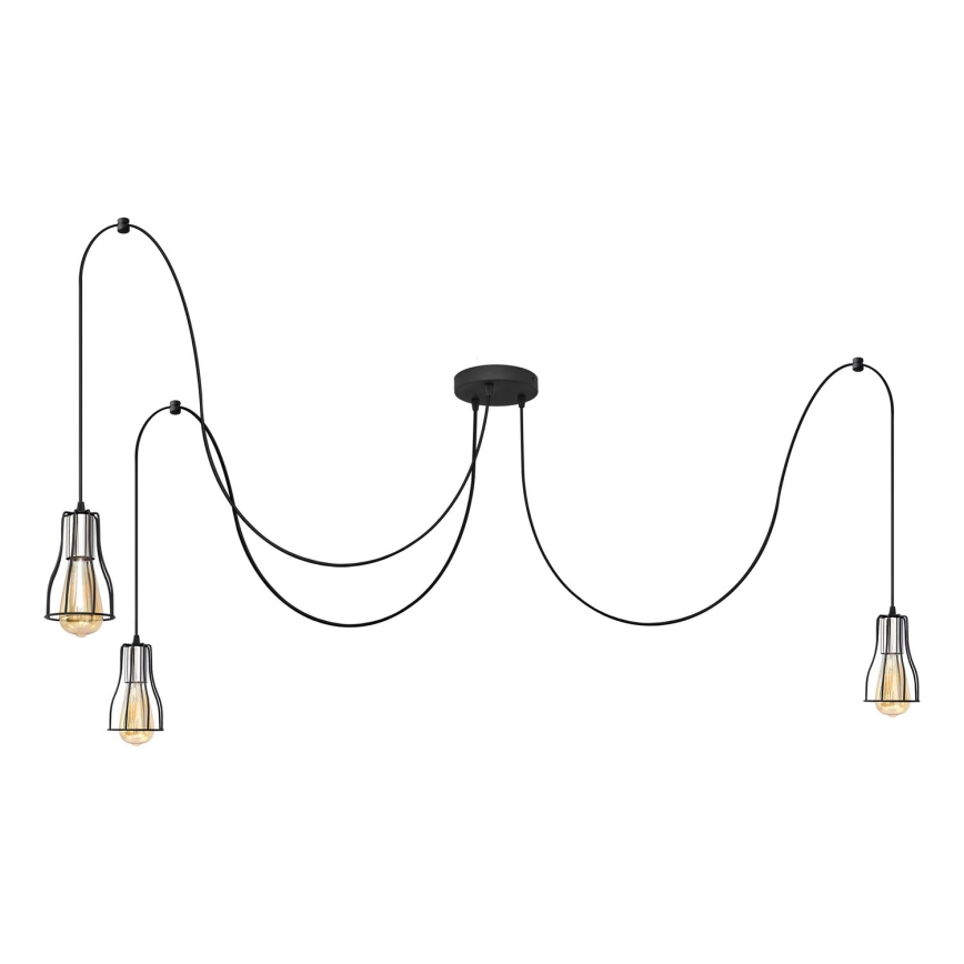 Chandelier on a string TUBE LONG 3xE27/15W/230V black/shiny chrome