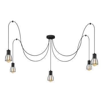 Chandelier on a string TUBE LONG 5xE27/10W/230V black