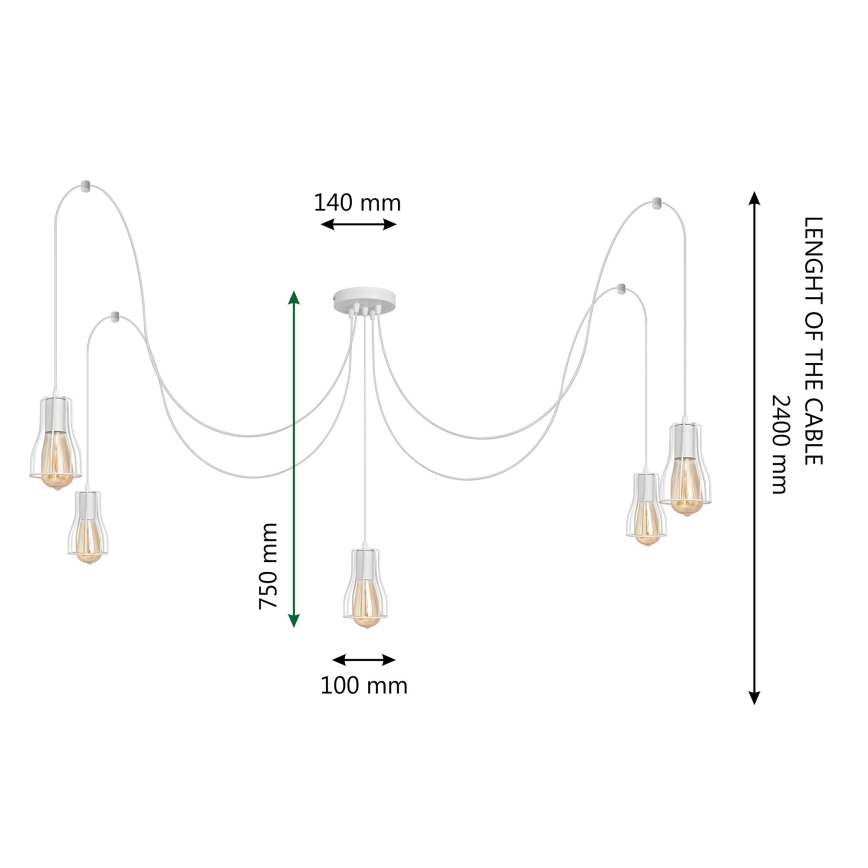 Chandelier on a string TUBE LONG 5xE27/10W/230V white