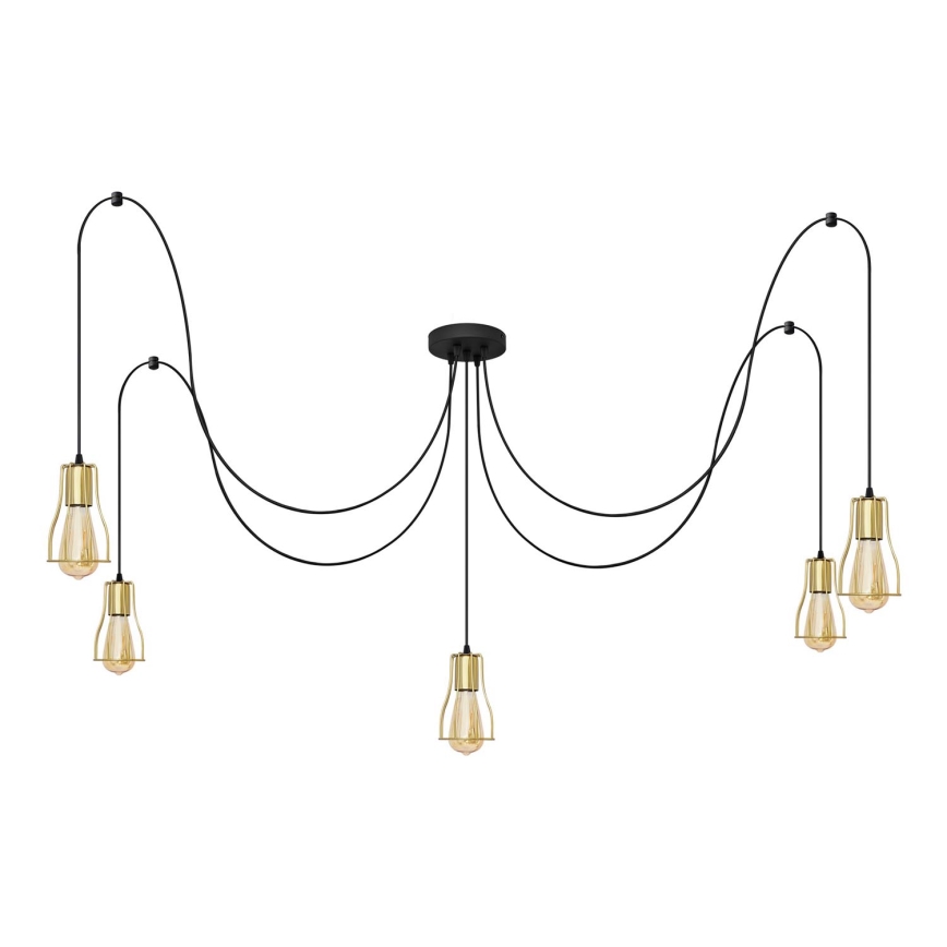 Chandelier on a string TUBE LONG 5xE27/15W/230V black/gold