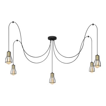 Chandelier on a string TUBE LONG 5xE27/15W/230V black/gold
