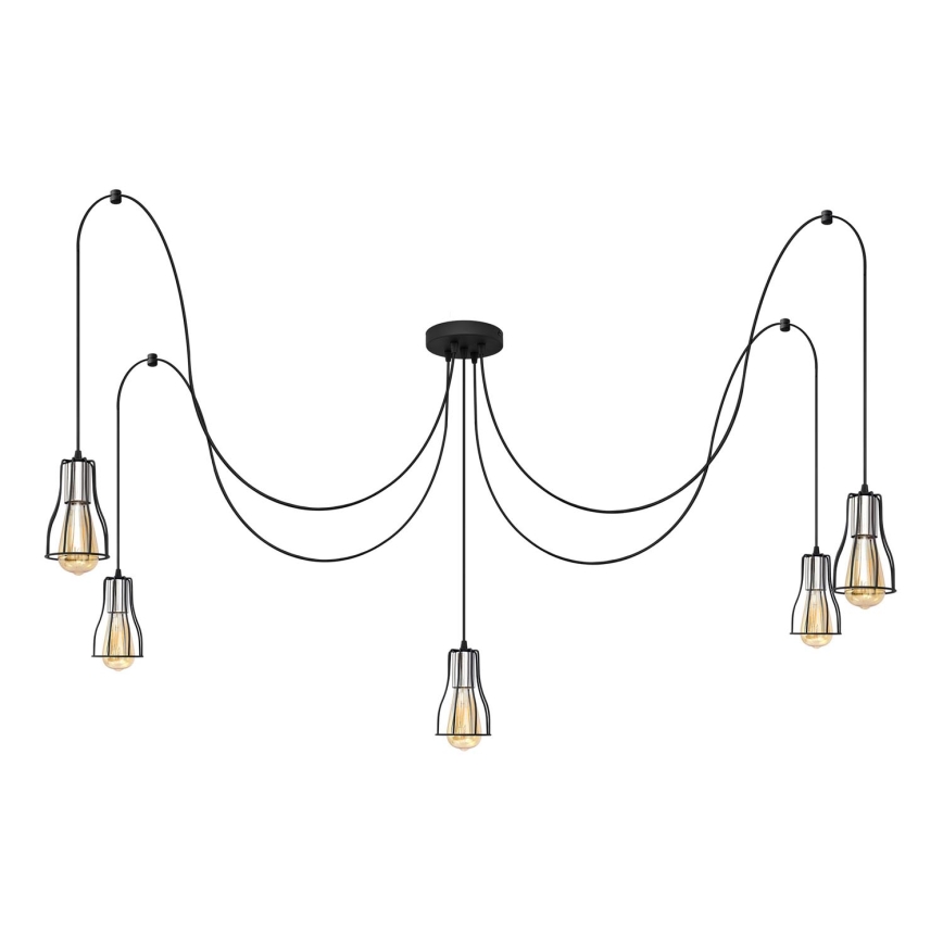Chandelier on a string TUBE LONG 5xE27/15W/230V black/shiny chrome