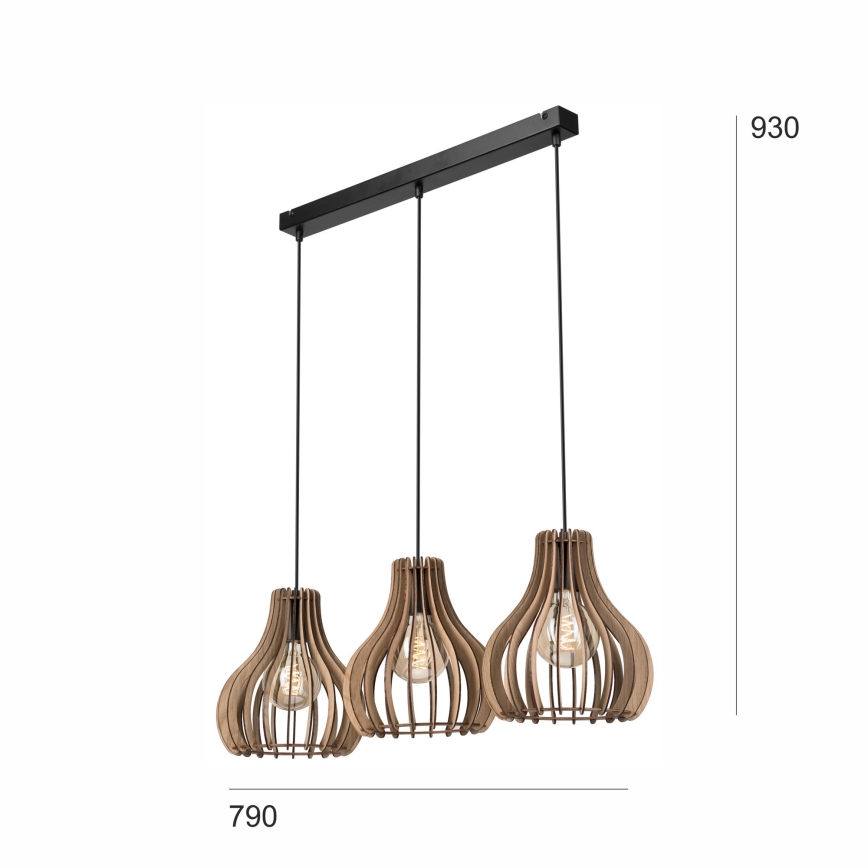 Chandelier on a string TUCCI 3xE27/15W/230V oak/black