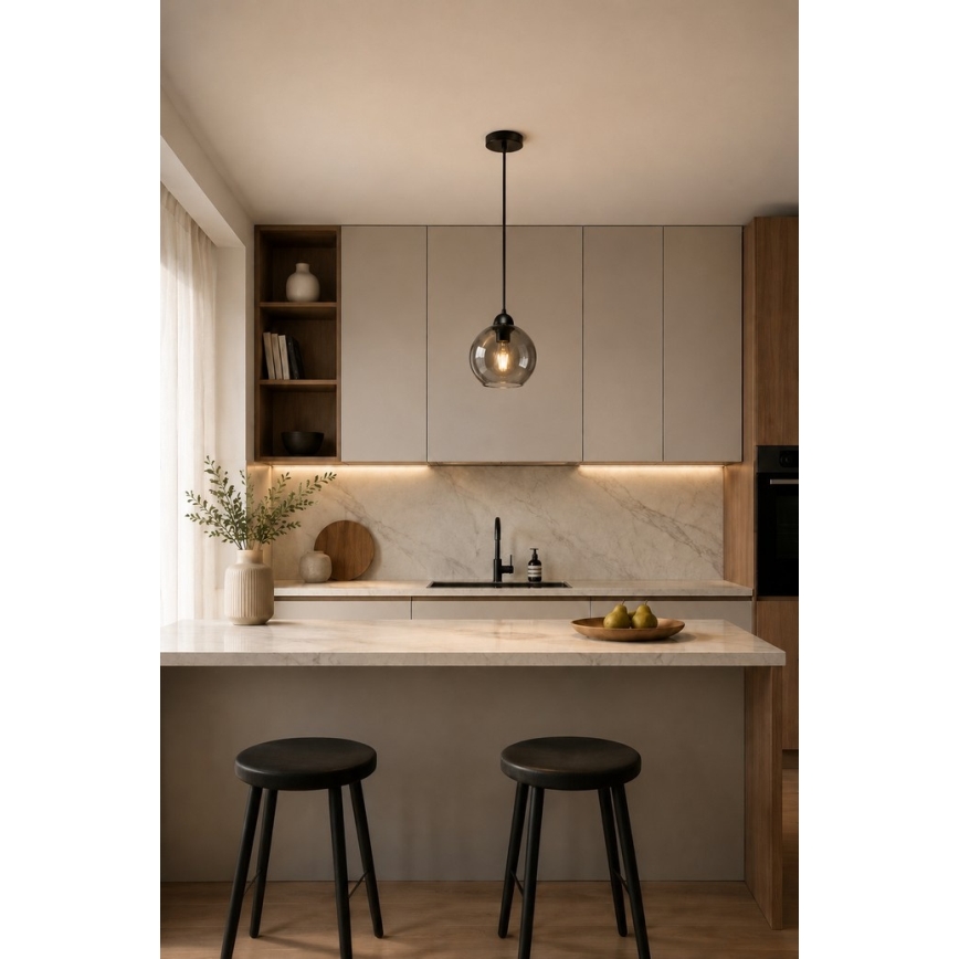 Chandelier on a string UNO 1xE27/60W/230V black/smoky