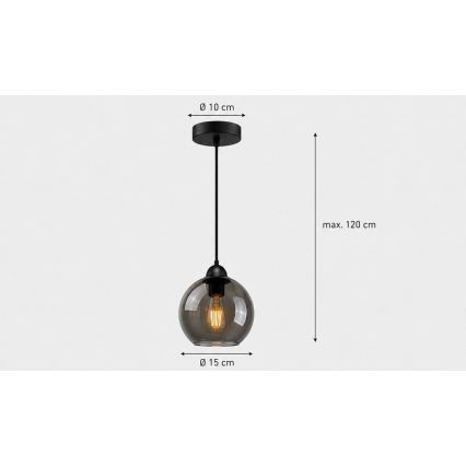 Chandelier on a string UNO 1xE27/60W/230V black/smoky