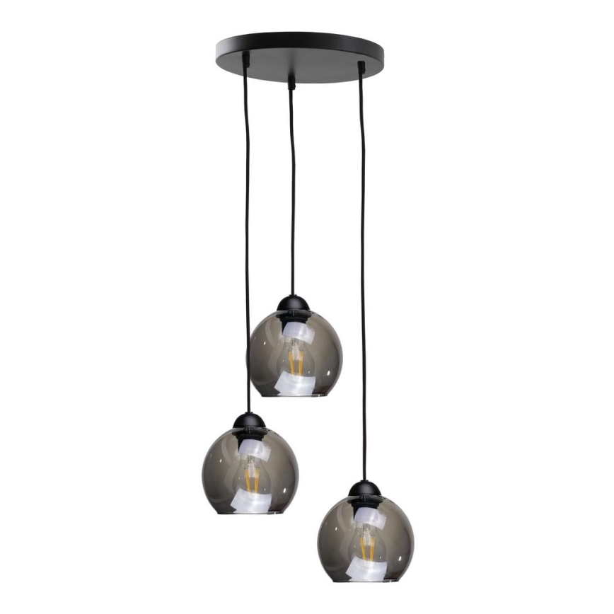 Chandelier on a string UNO 3xE27/60W/230V black/smoky