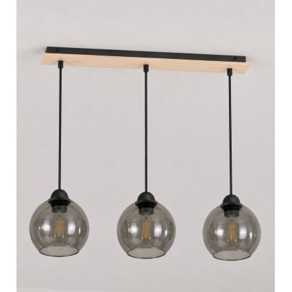 Chandelier on a string UNO WOOD 3xE27/60W/230V black/brown