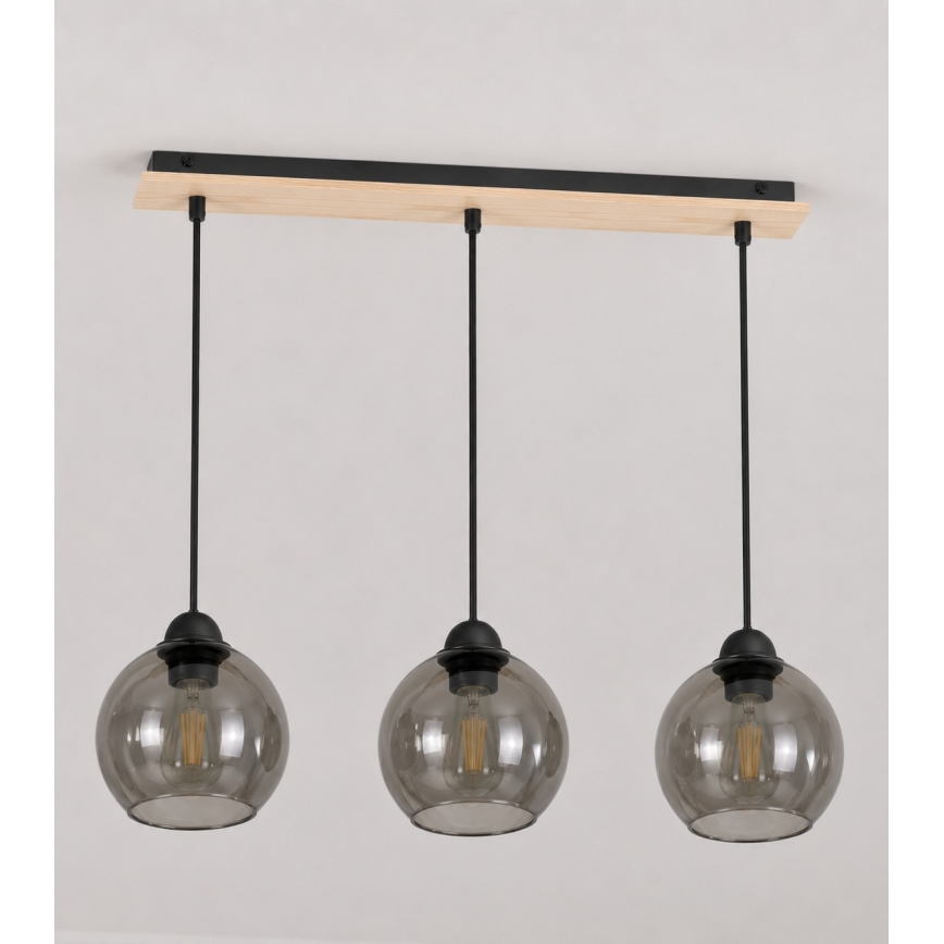 Chandelier on a string UNO WOOD 3xE27/60W/230V black/brown