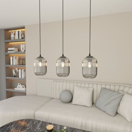 Chandelier on a string VERDI 3xE27/15W/230V black/grey