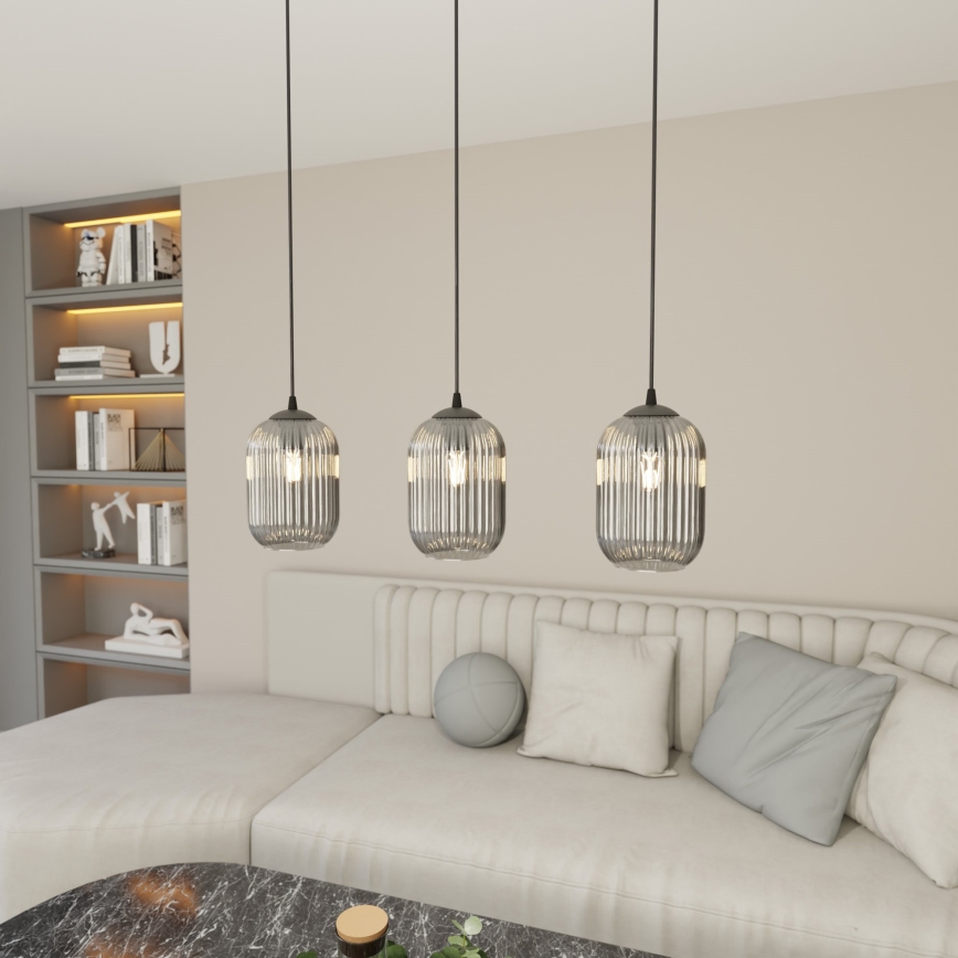 Chandelier on a string VERDI 3xE27/15W/230V black/grey