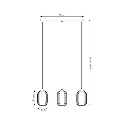 Chandelier on a string VERDI 3xE27/15W/230V black/grey