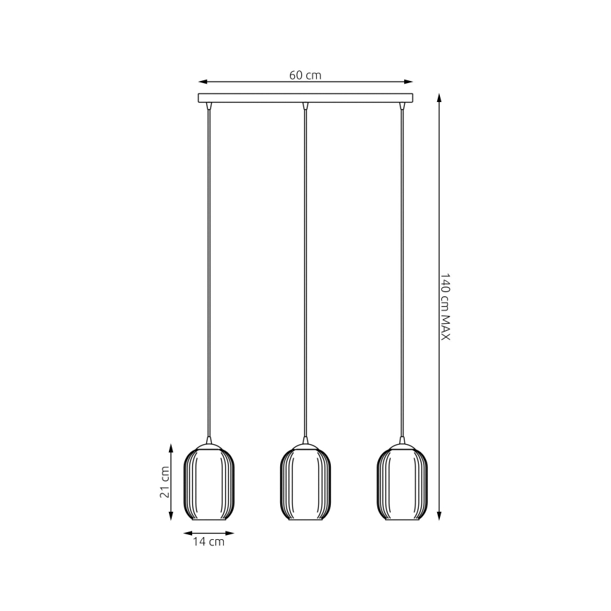 Chandelier on a string VERDI 3xE27/15W/230V black/grey