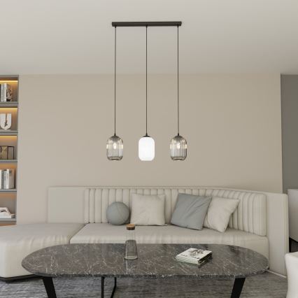 Chandelier on a string VERDI 3xE27/15W/230V black/grey/white