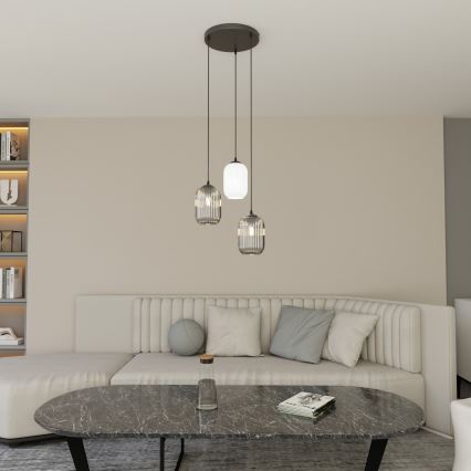 Chandelier on a string VERDI 3xE27/15W/230V d. 30 cm black/grey/white
