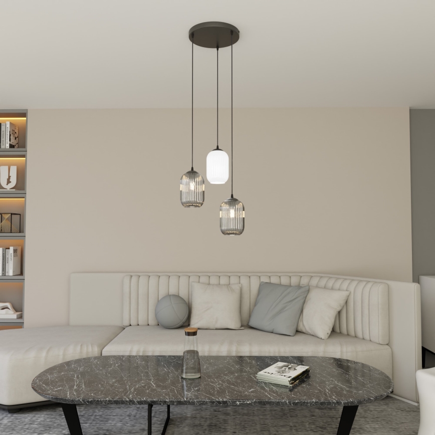 Chandelier on a string VERDI 3xE27/15W/230V d. 30 cm black/grey/white
