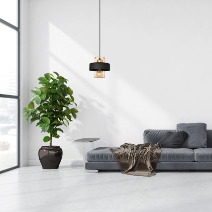 Chandelier on a string VOLTA 1xE27/15W/230V black/golden