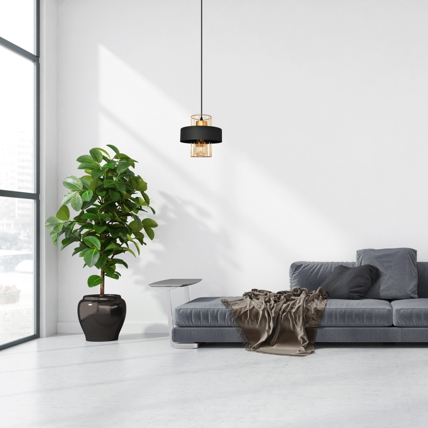 Chandelier on a string VOLTA 1xE27/15W/230V black/golden