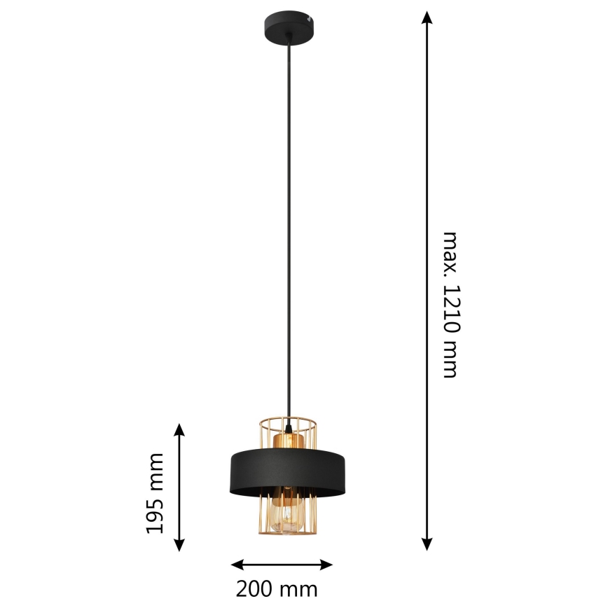 Chandelier on a string VOLTA 1xE27/15W/230V black/golden