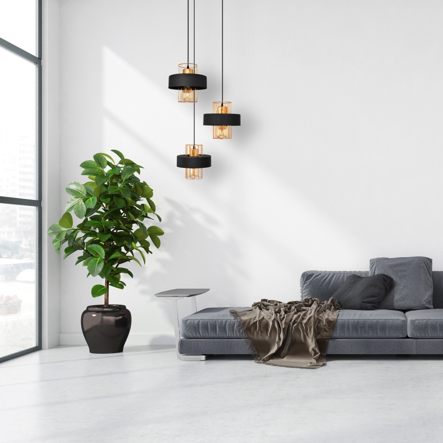 Chandelier on a string VOLTA 3xE27/15W/230V black/gold