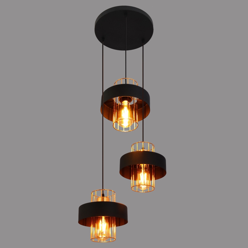 Chandelier on a string VOLTA 3xE27/15W/230V black/gold