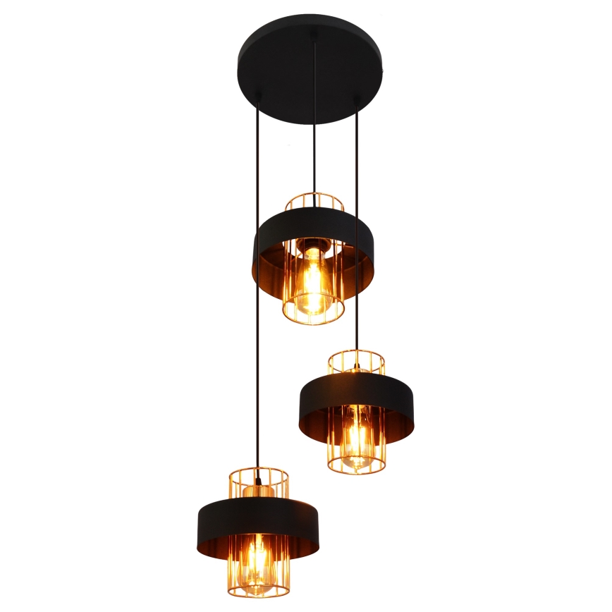 Chandelier on a string VOLTA 3xE27/15W/230V black/gold