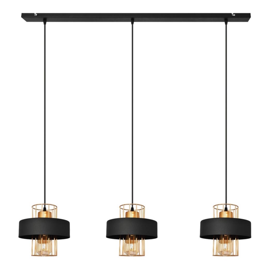 Chandelier on a string VOLTA 3xE27/15W/230V black/golden