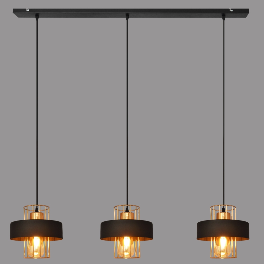 Chandelier on a string VOLTA 3xE27/15W/230V black/golden
