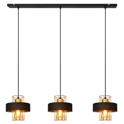 Chandelier on a string VOLTA 3xE27/15W/230V black/golden