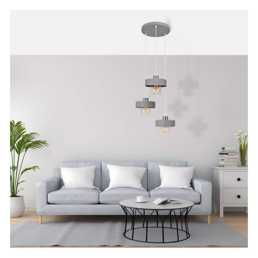 Chandelier on a string VOLTA 3xE27/15W/230V d. 42 cm grey