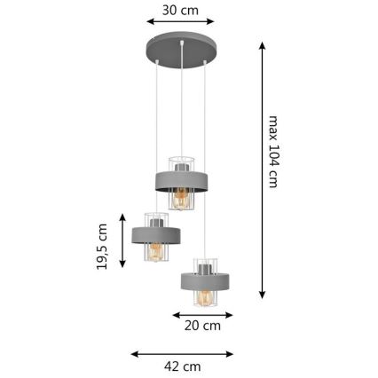 Chandelier on a string VOLTA 3xE27/15W/230V d. 42 cm grey