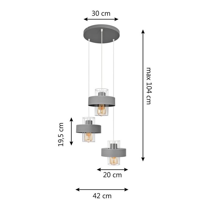 Chandelier on a string VOLTA 3xE27/15W/230V d. 42 cm grey