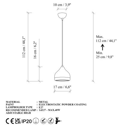 Chandelier on a string YILDO 1xE27/40W/230V white/gold