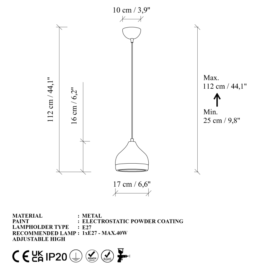 Chandelier on a string YILDO 1xE27/40W/230V white/gold