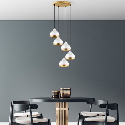 Chandelier on a string YILDO 5xE27/40W/230V white/gold