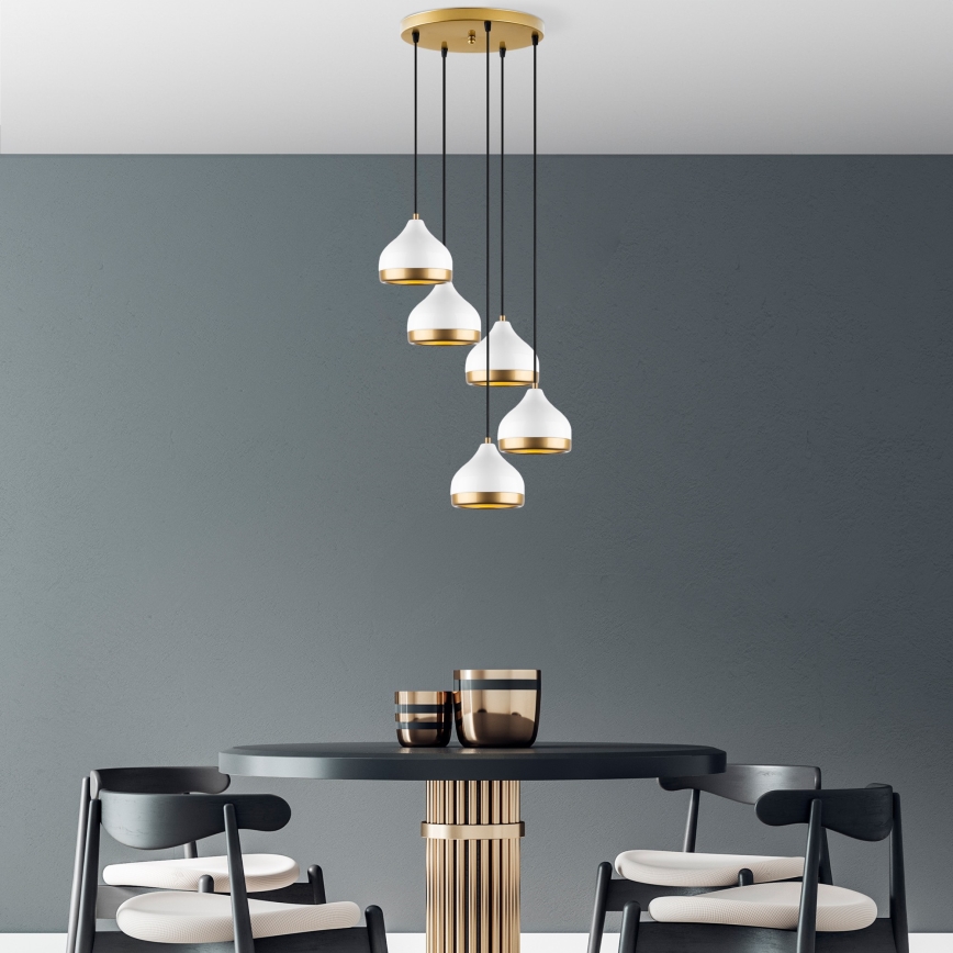 Chandelier on a string YILDO 5xE27/40W/230V white/gold